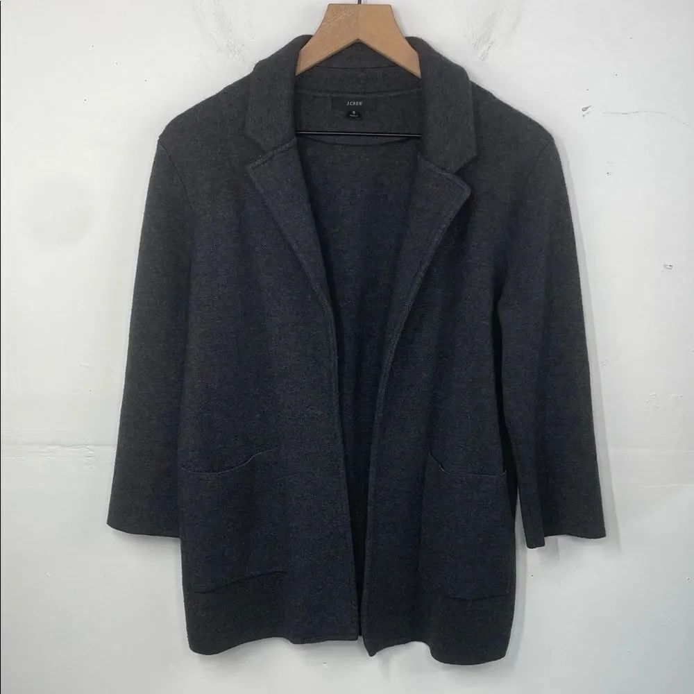 J.Crew Merino Wool Blend Open Front Cardigan Jacket Charcoal Gray Small